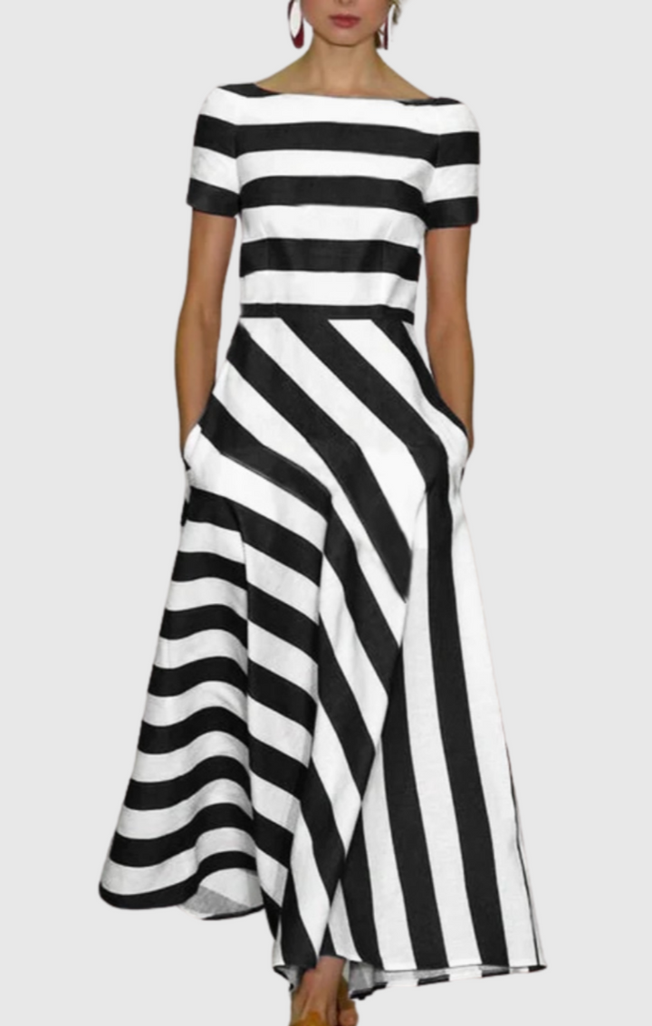 April - Off-the-shoulder Striped Maxi Dress