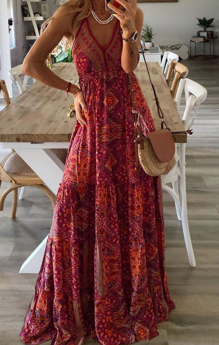 Ariel - Long Bohemian Dress with Thin Straps