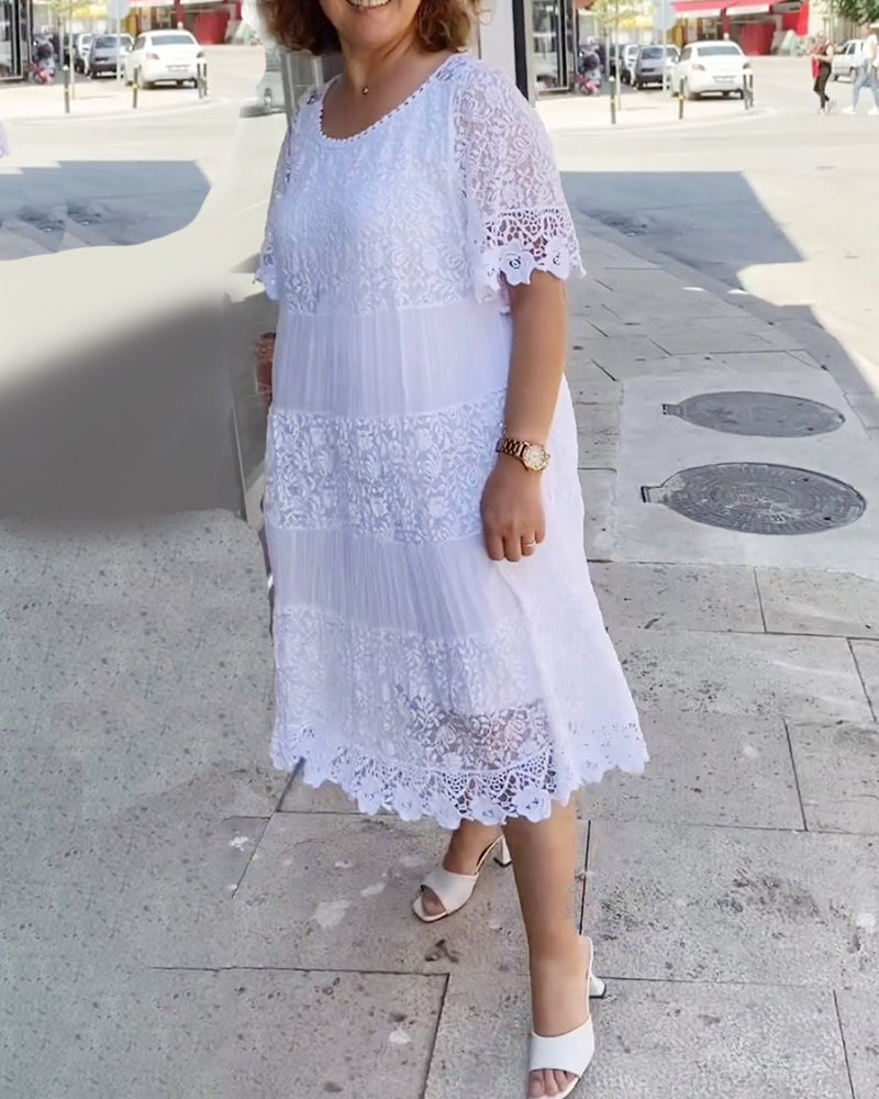 Helen™ | Lace Panel Midi Dress