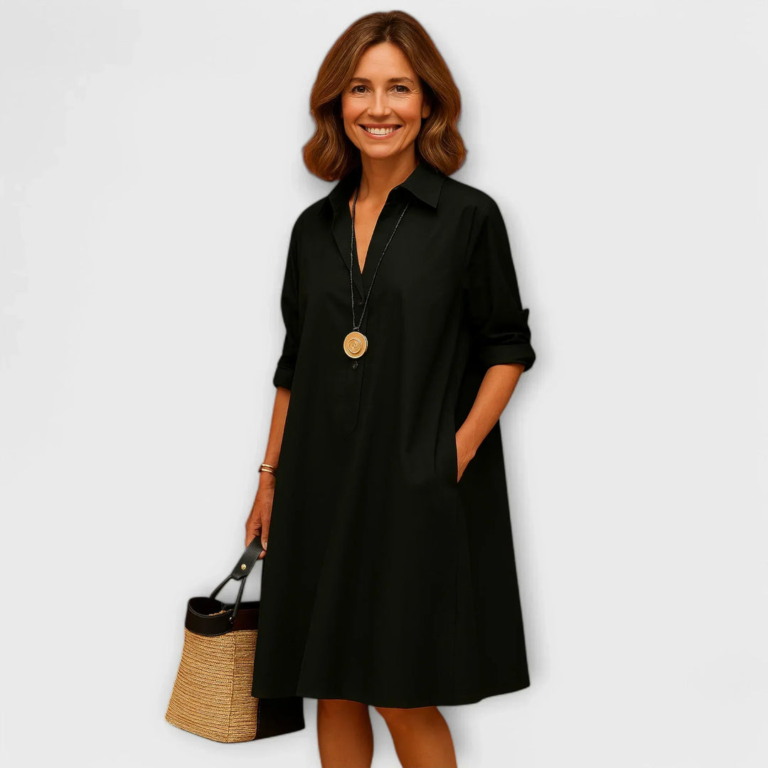 Modern Shirt Dress with Collar & Three-Quarter Sleeves