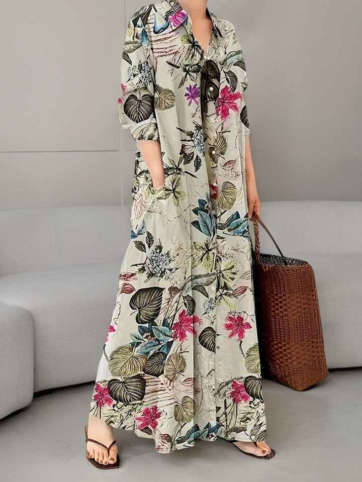 Stasia – Elegant Floral Shirt Dress with Pockets