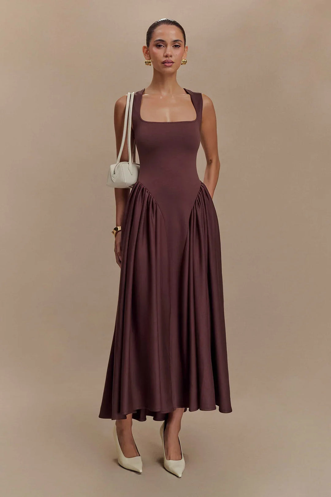 Serena Line Midi Dress - Cocoa Brown