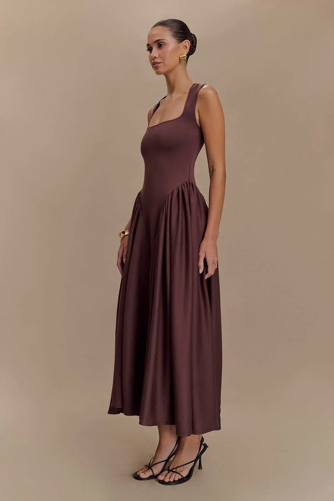 Serena Line Midi Dress - Cocoa Brown