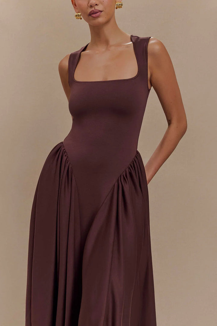 Serena Line Midi Dress - Cocoa Brown