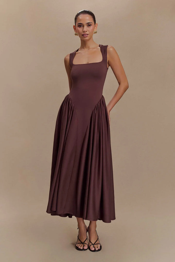 Serena Line Midi Dress - Cocoa Brown