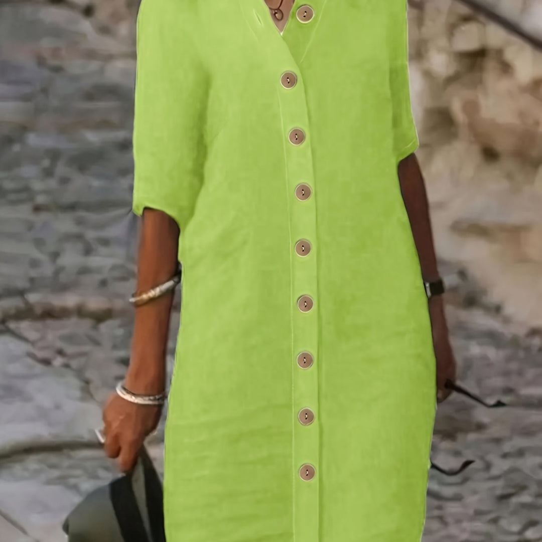 Sarah™ | Button-Down Linen Shirt Dress