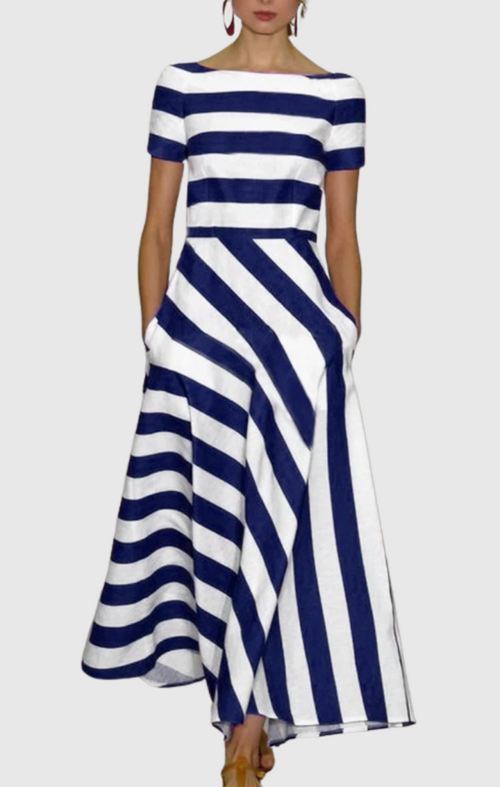 April - Off-the-shoulder Striped Maxi Dress