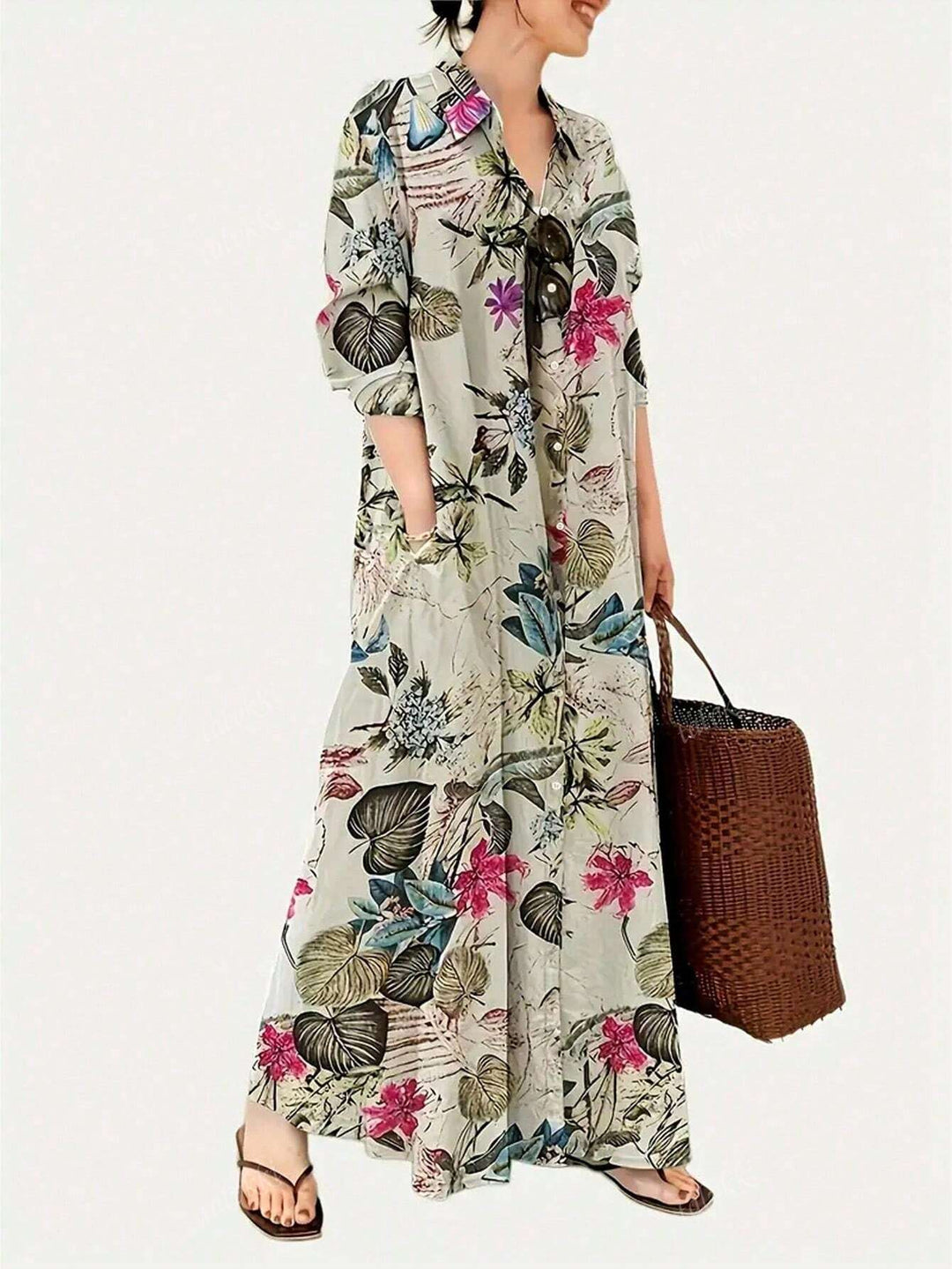 Stasia – Elegant Floral Shirt Dress with Pockets