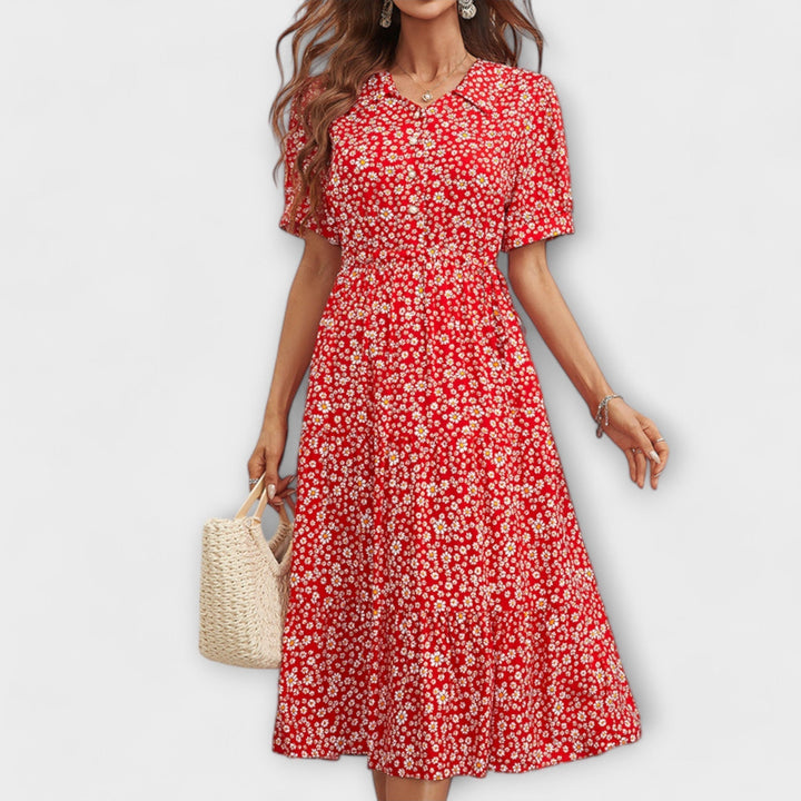 Amelia – Dress with Round Neckline and Floral Pattern