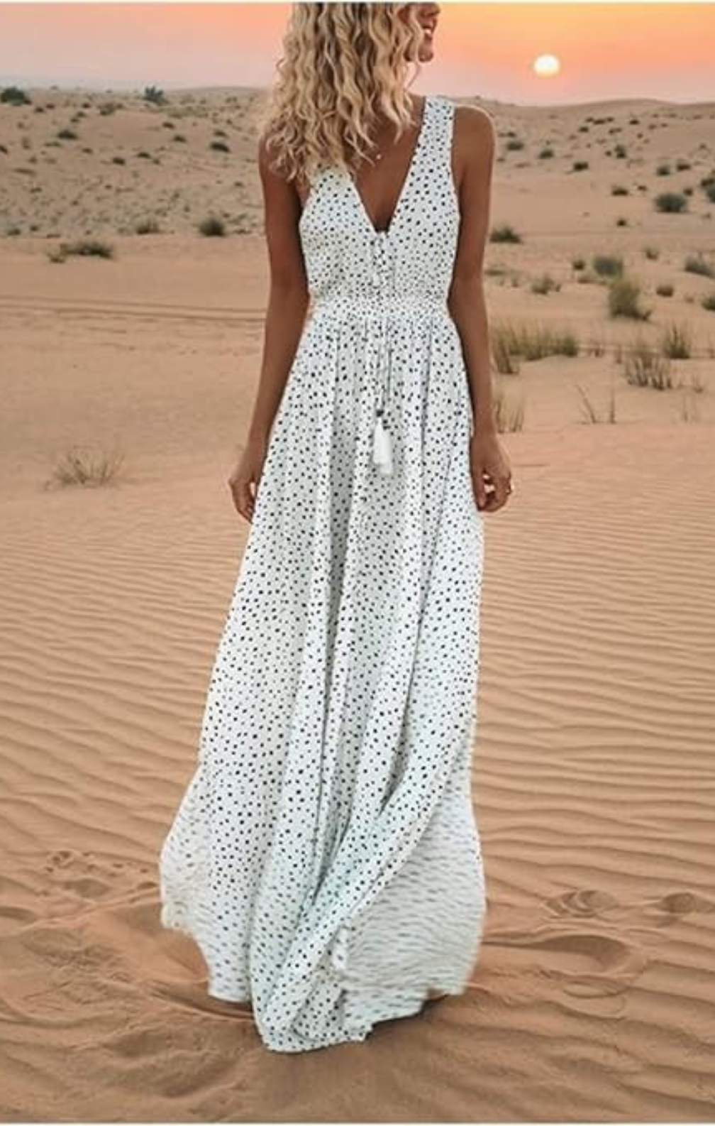 Ava - Bohemian Polka Dot Maxi Dress