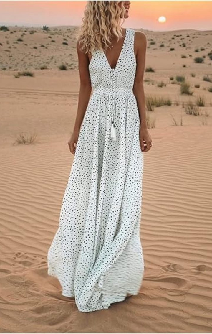 Ava - Bohemian Polka Dot Maxi Dress