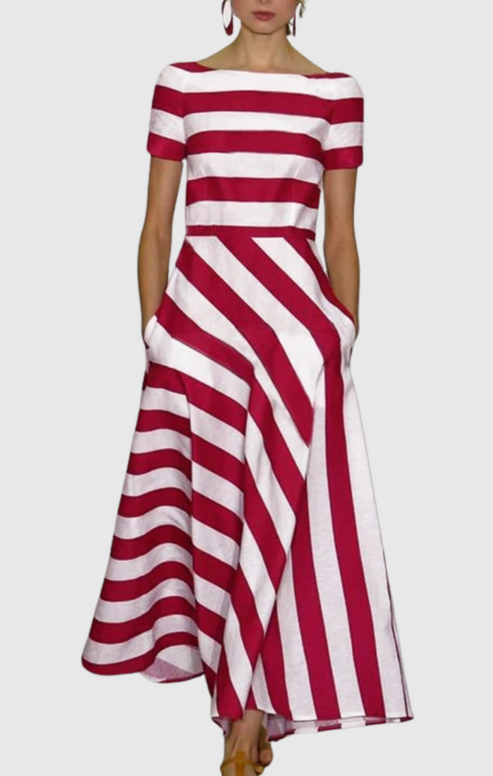 April - Off-the-shoulder Striped Maxi Dress