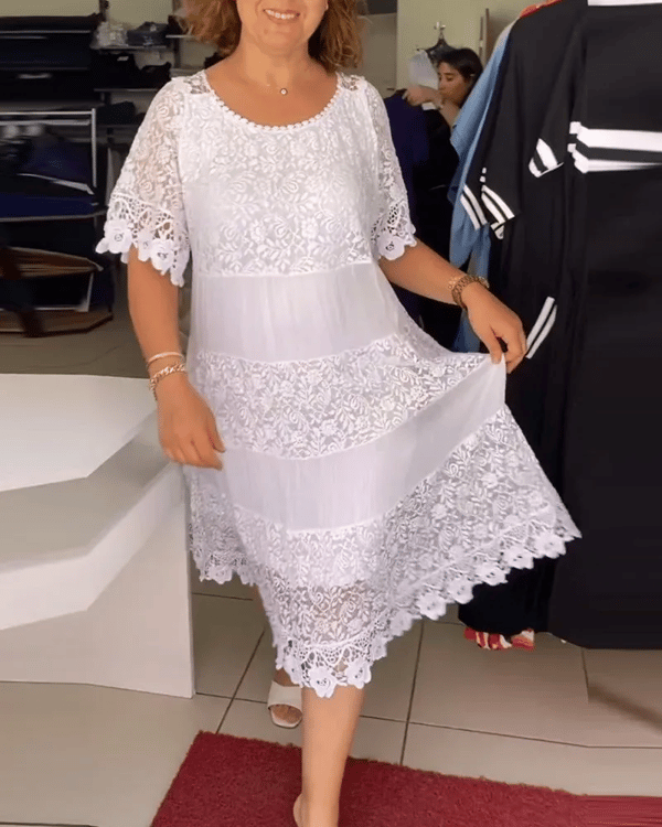 Helen™ | Lace Panel Midi Dress