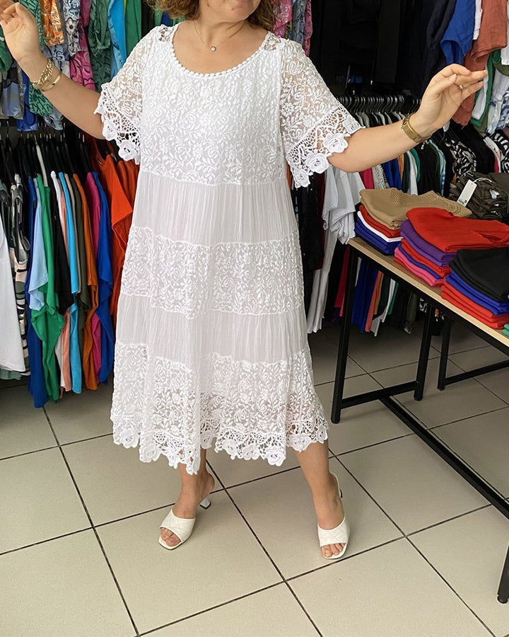 Helen™ | Lace Panel Midi Dress