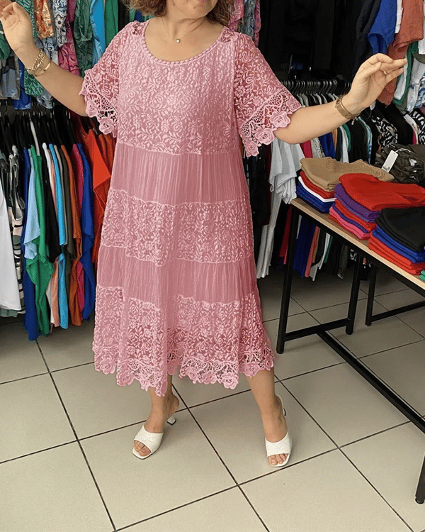 Helen™ | Lace Panel Midi Dress