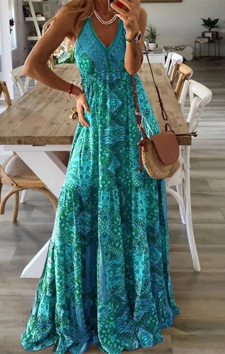 Ariel - Long Bohemian Dress with Thin Straps