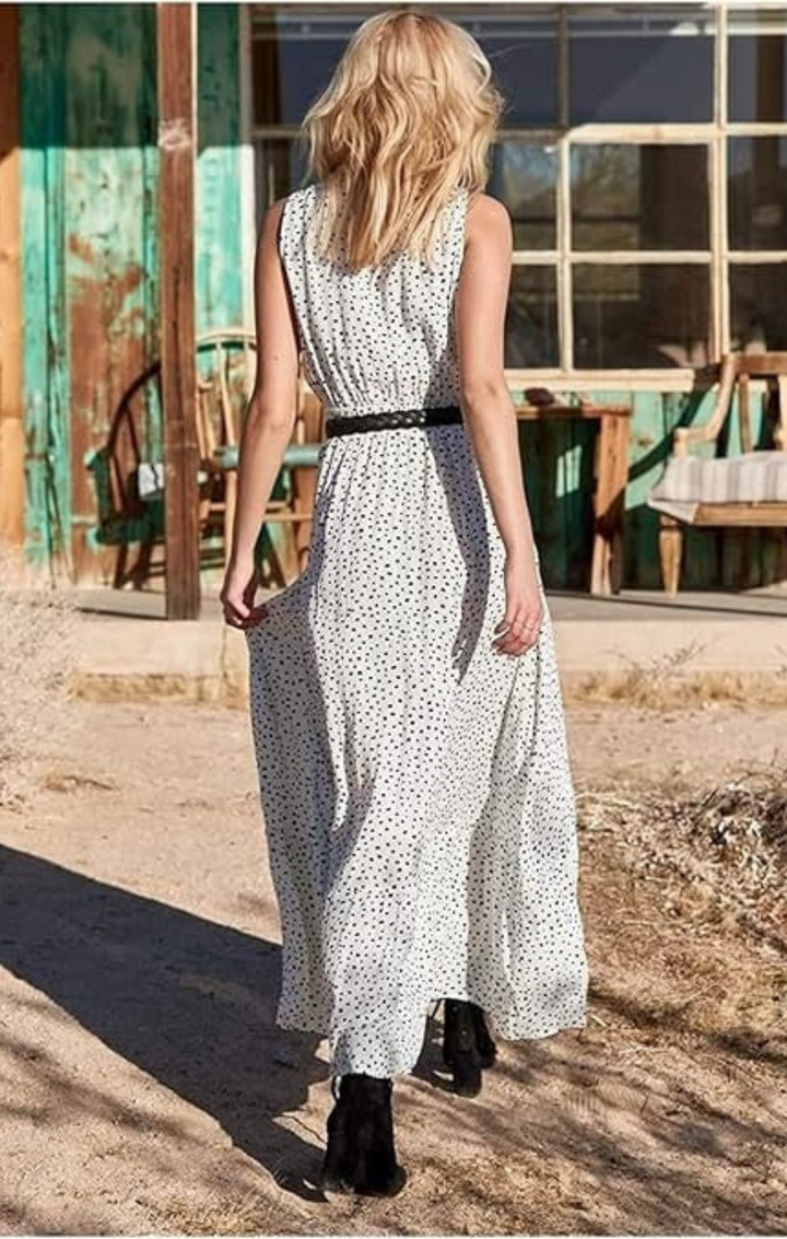 Ava - Bohemian Polka Dot Maxi Dress