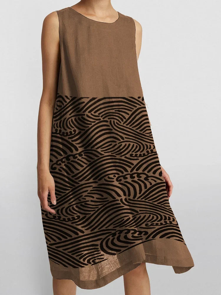 Denise™ | Sleeveless Wave Print Dress