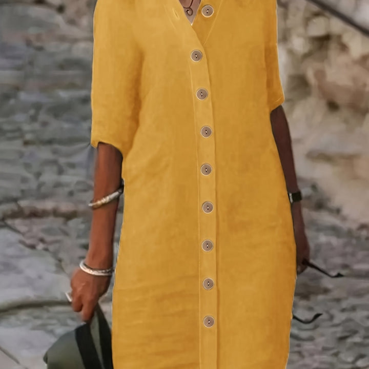 Sarah™ | Button-Down Linen Shirt Dress