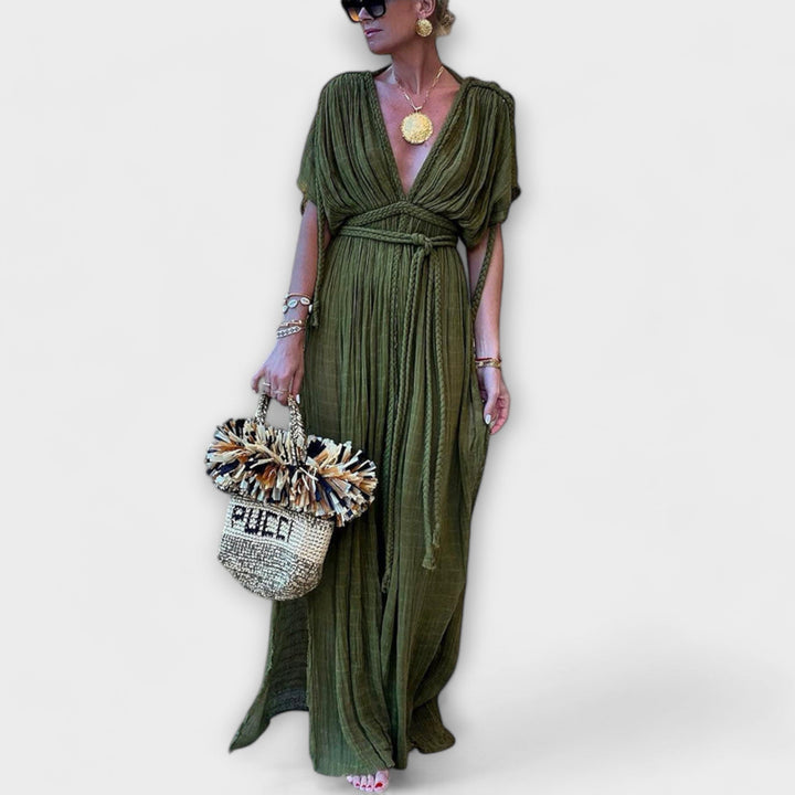 Kimono Maxi Dress in Greek Style with Braids and Slits