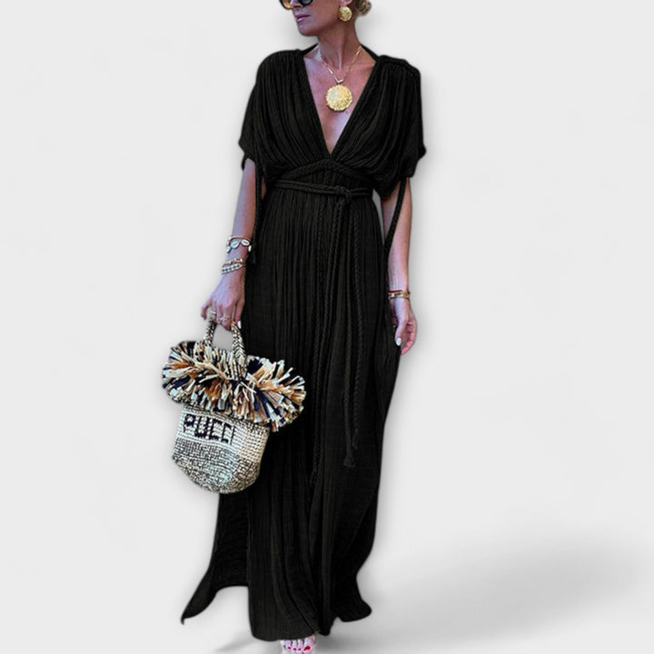 Kimono Maxi Dress in Greek Style with Braids and Slits