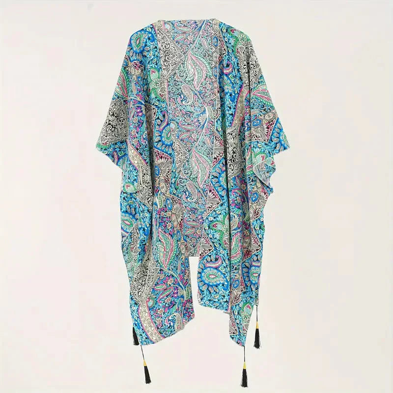 Kimono, Paisley Print, Open Front, Bikini Cover Up, Beach Kimono