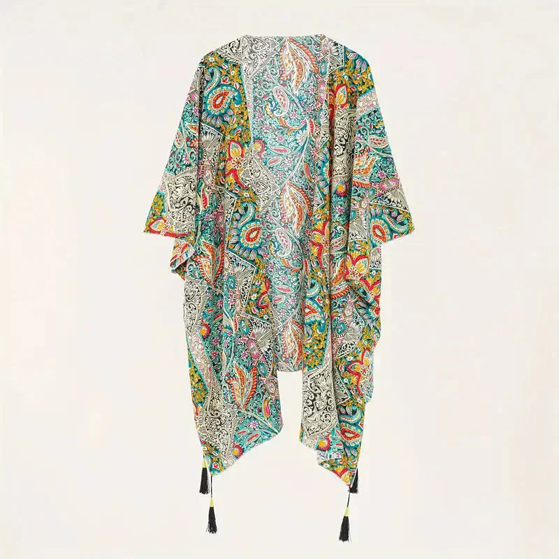 Kimono, Paisley Print, Open Front, Bikini Cover Up, Beach Kimono