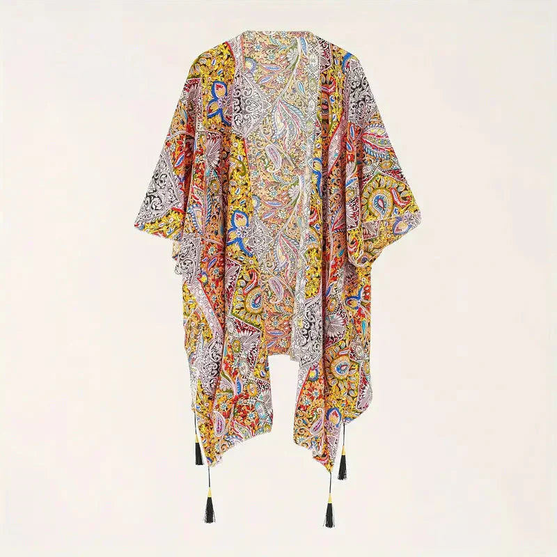 Kimono, Paisley Print, Open Front, Bikini Cover Up, Beach Kimono