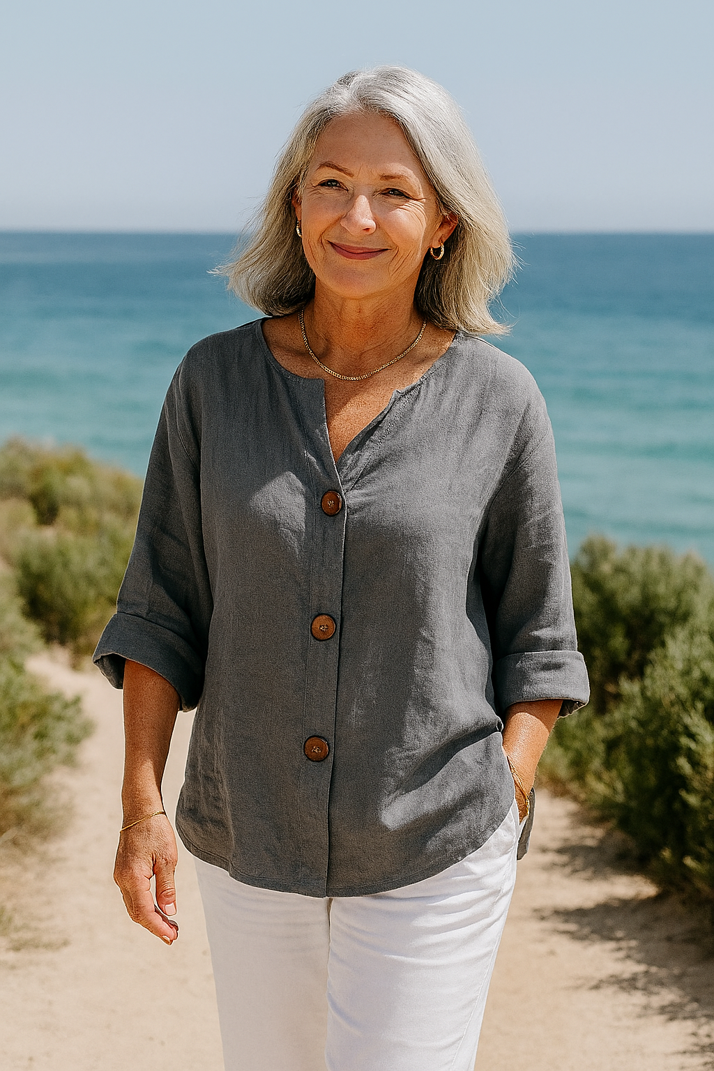 Sage | Cotton-Linen Button Blouse - Effortless Coverage