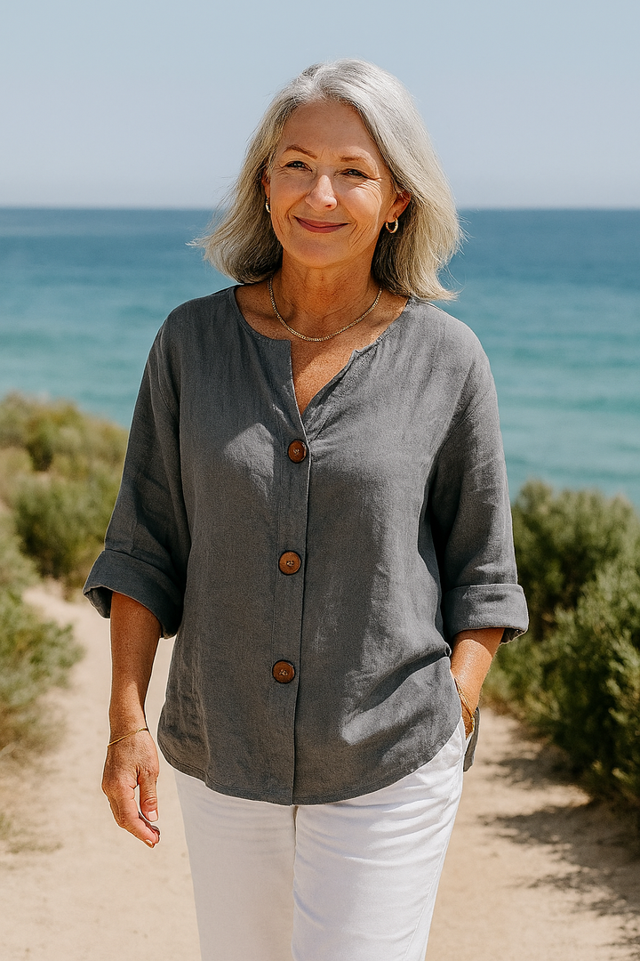 Sage | Cotton-Linen Button Blouse - Effortless Coverage