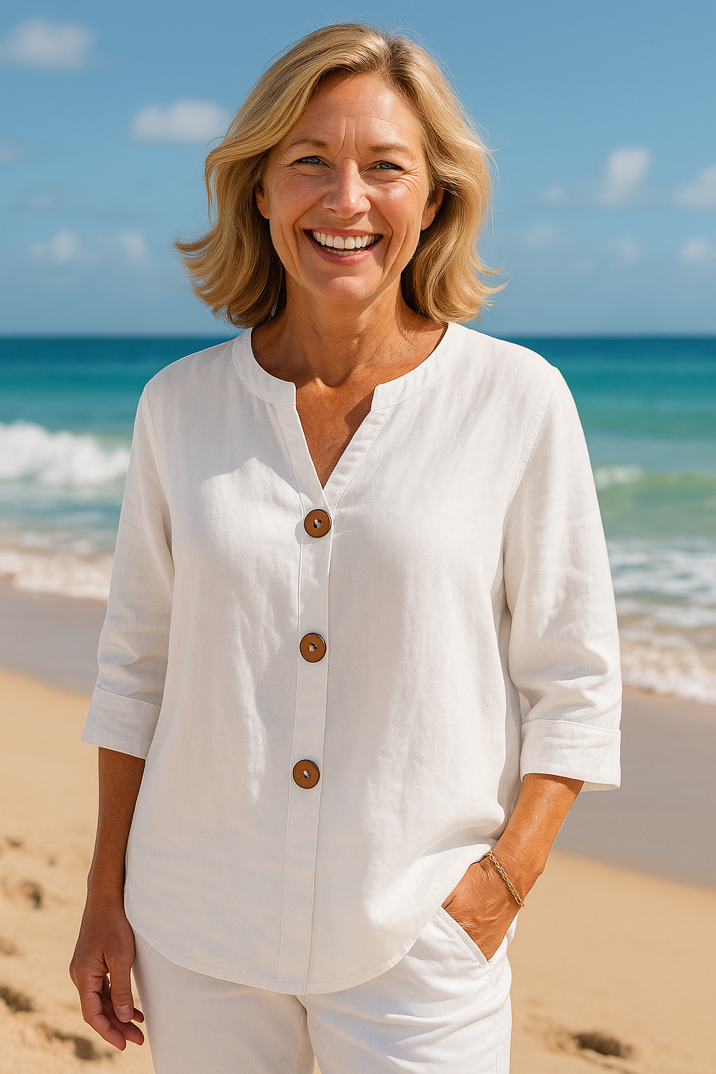 Sage | Cotton-Linen Button Blouse - Effortless Coverage