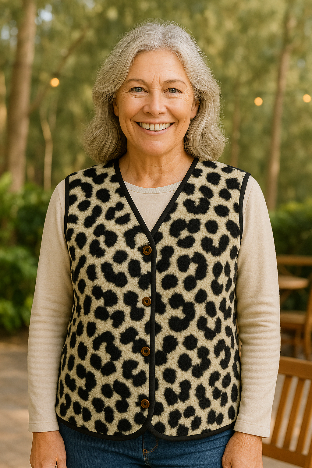 Marlene | Leopard Knit Comfort Vest - No fuss. No squeeze. Effortless warmth