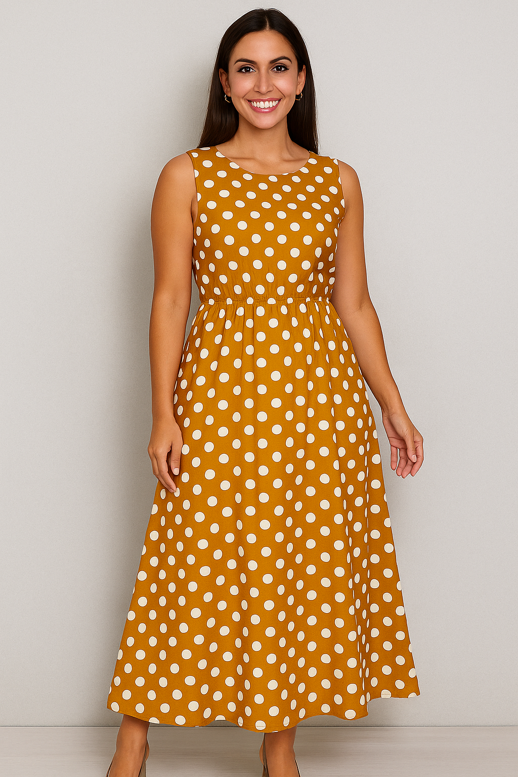 Brigitte – Sleeveless Boho Polka Dot Dress