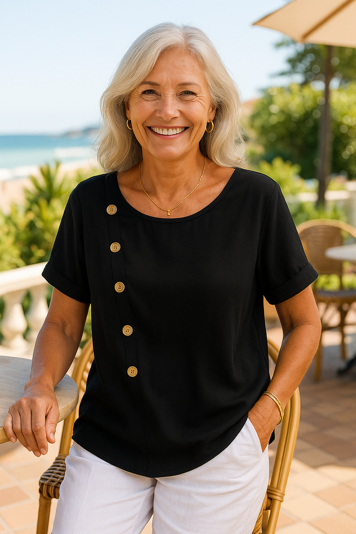 Aria | SoftFlow Button Accent Blouse - Effortless Elegance, Everyday Confidence