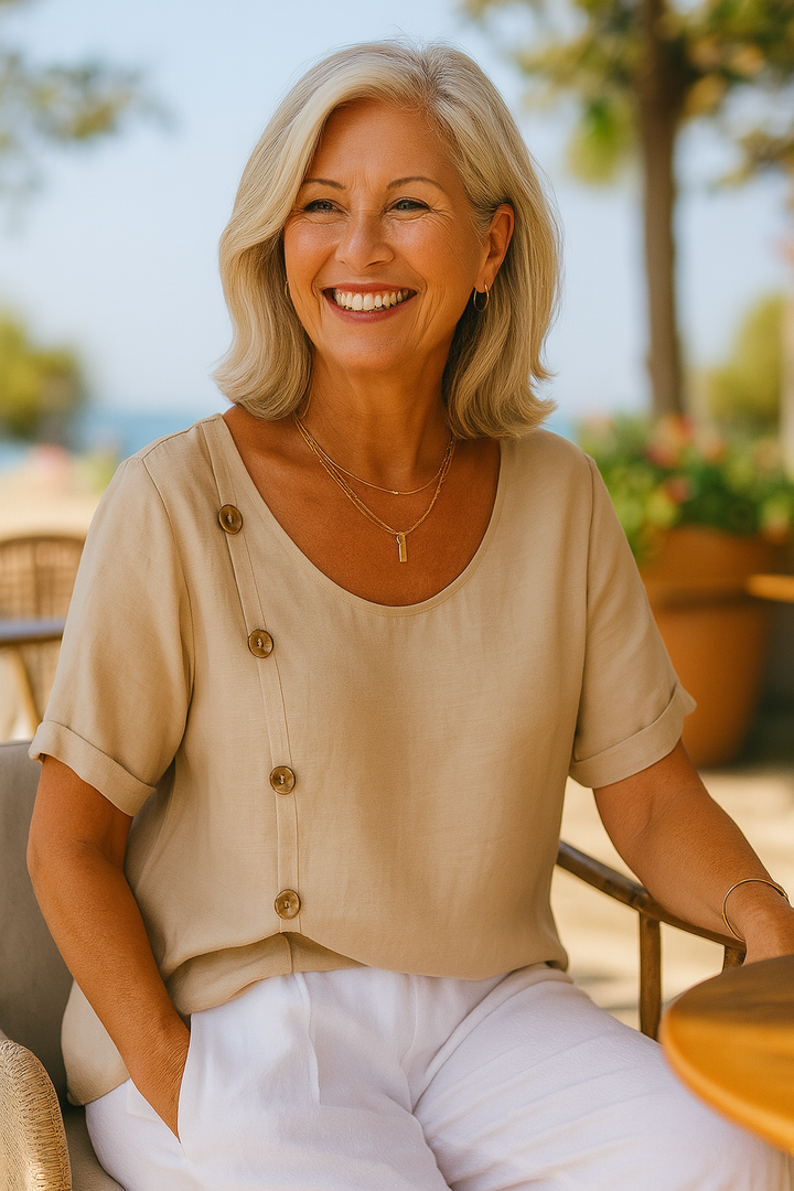 Aria | SoftFlow Button Accent Blouse - Effortless Elegance, Everyday Confidence