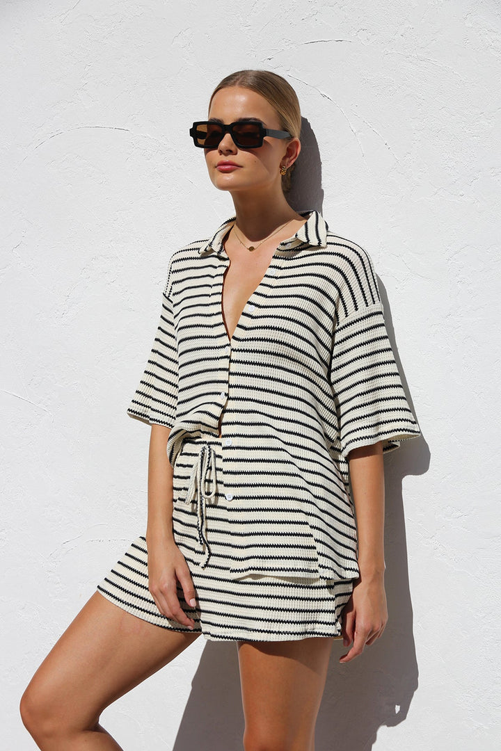 Serena - Stripe Semi-sheer Blouse Set