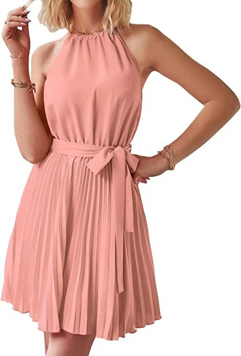 LUCIA HALTER PLEATED DRESS
