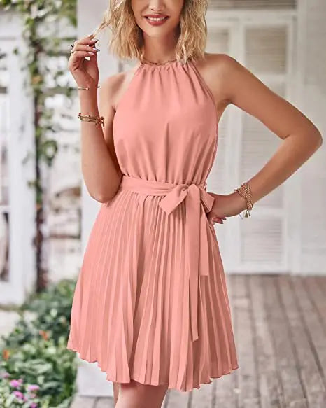 LUCIA HALTER PLEATED DRESS