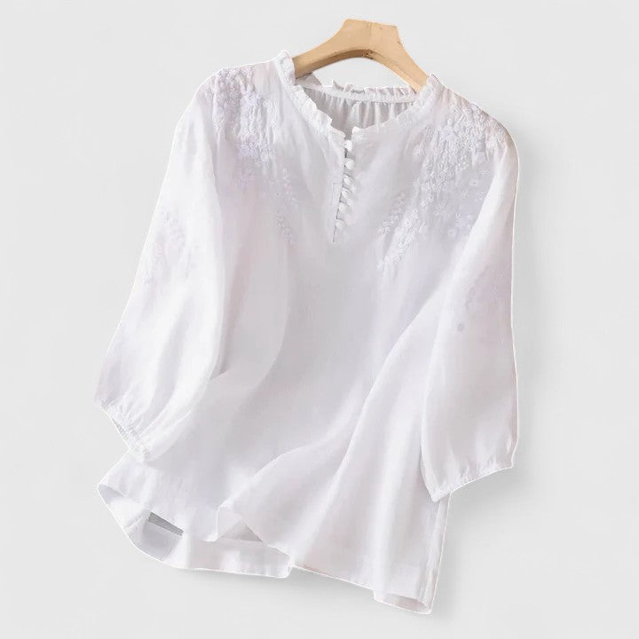 Solenne | Embroidered Comfort Blouse - Cotton-Linen