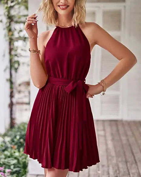 LUCIA HALTER PLEATED DRESS