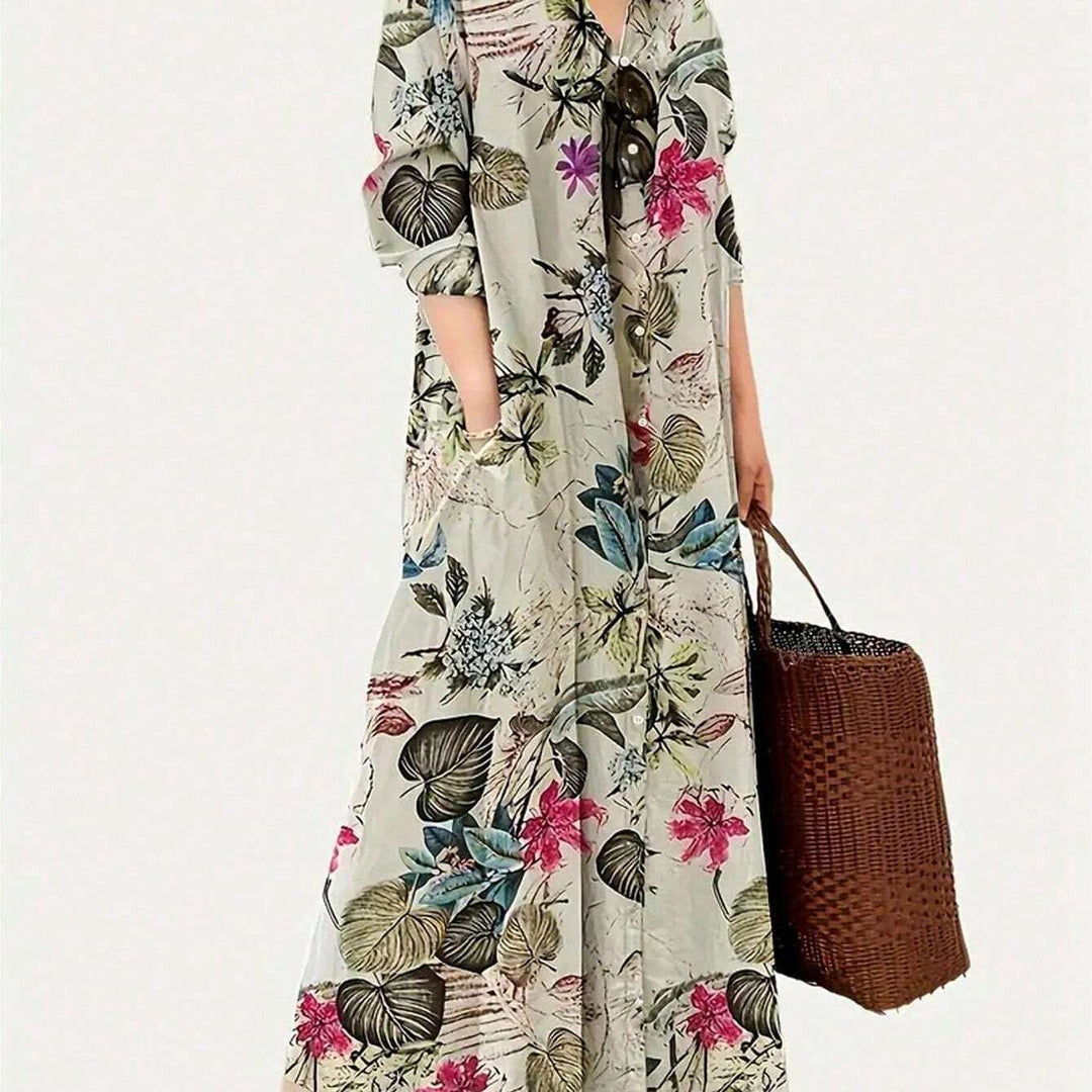 Stasia – Elegant Floral Shirt Dress with Pockets
