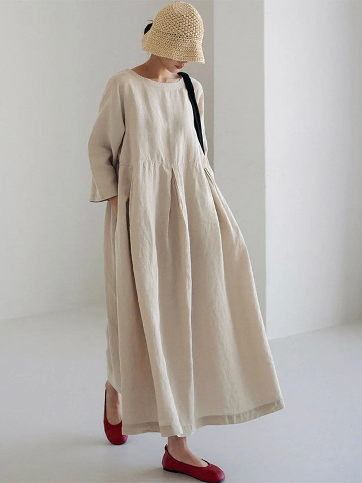 Luna™ - Loose Linen Dress with Side Pockets