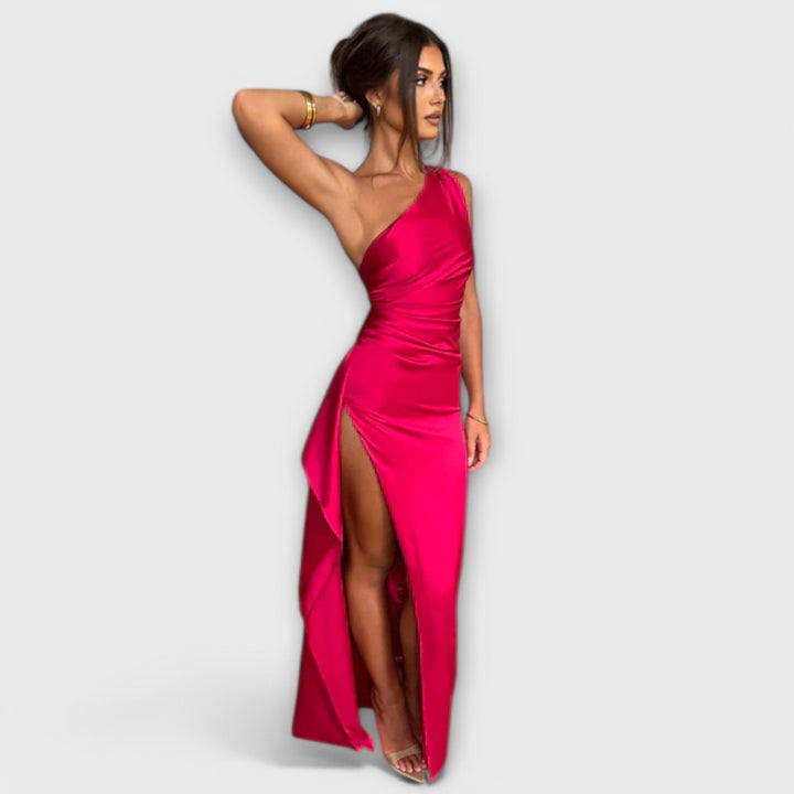 Luna | Asymmetrical Maxi Dress with Thigh-High Slit