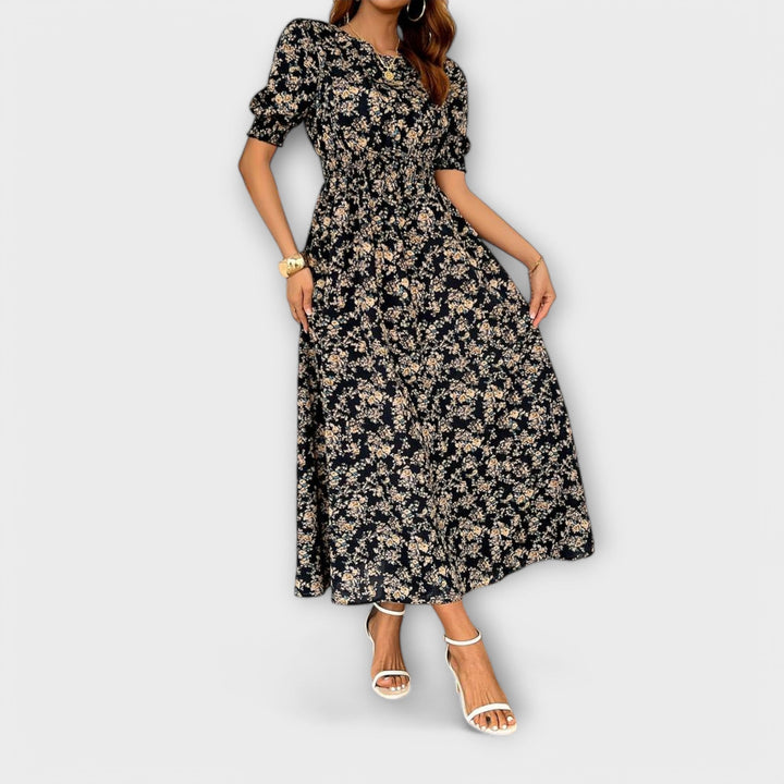 Amelia – Dress with Round Neckline and Floral Pattern