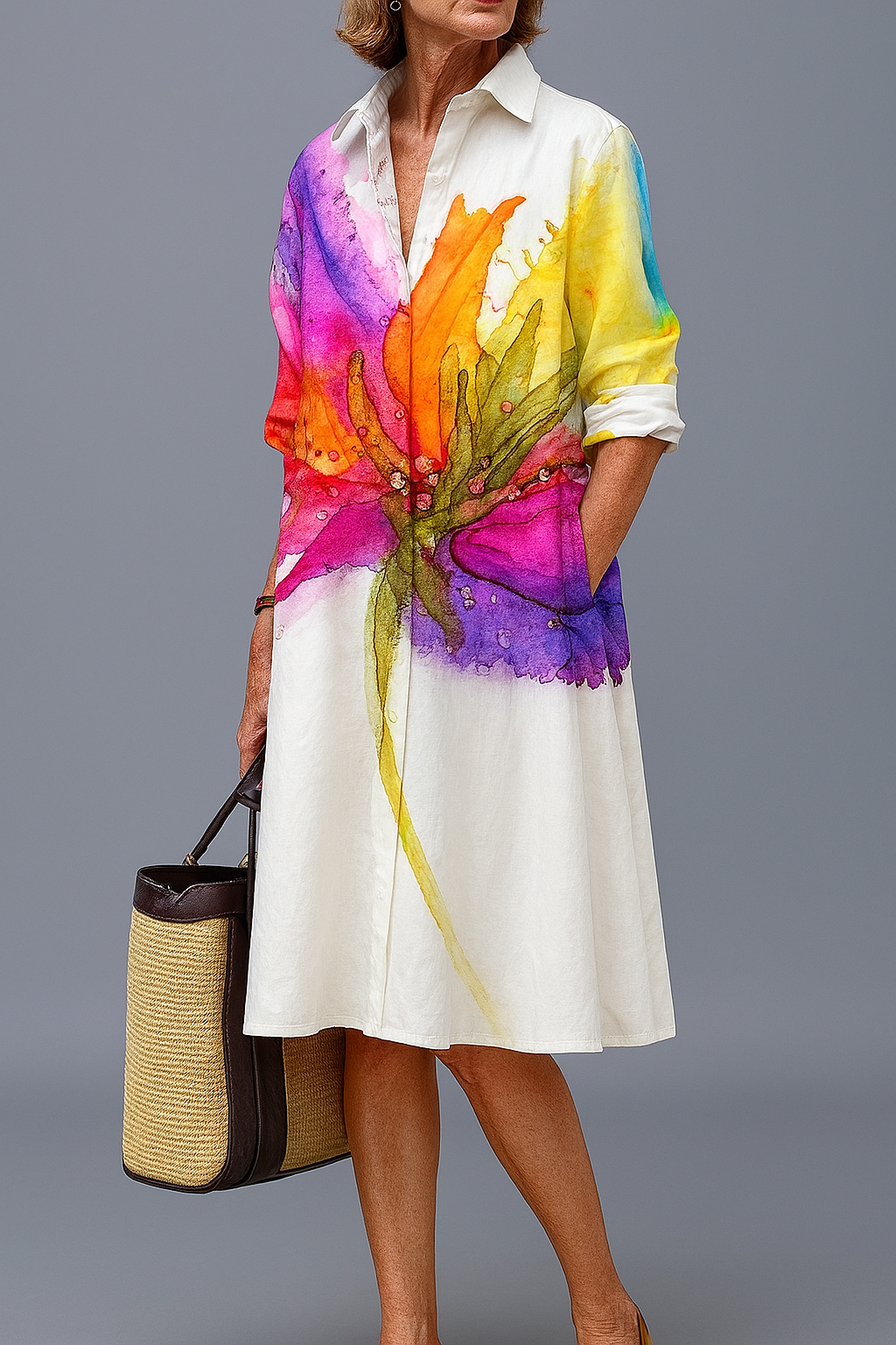 Isabella Luxe Dress with watercolor floral print