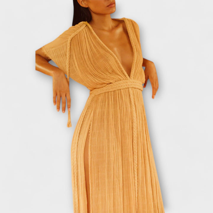 Kimono Maxi Dress in Greek Style with Braids and Slits
