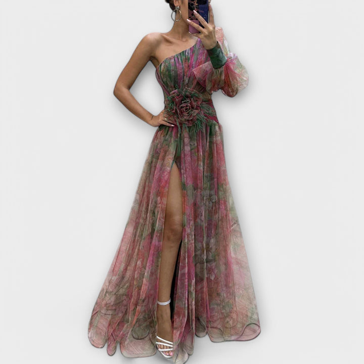 Elara | One-Shoulder Dress with Floral Print
