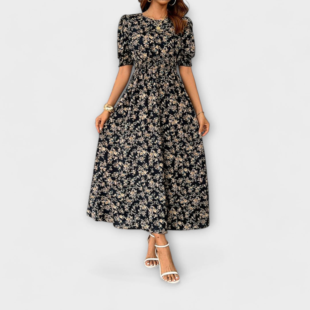Amelia – Dress with Round Neckline and Floral Pattern