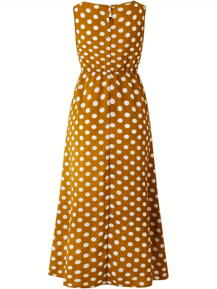 Brigitte – Sleeveless Boho Polka Dot Dress