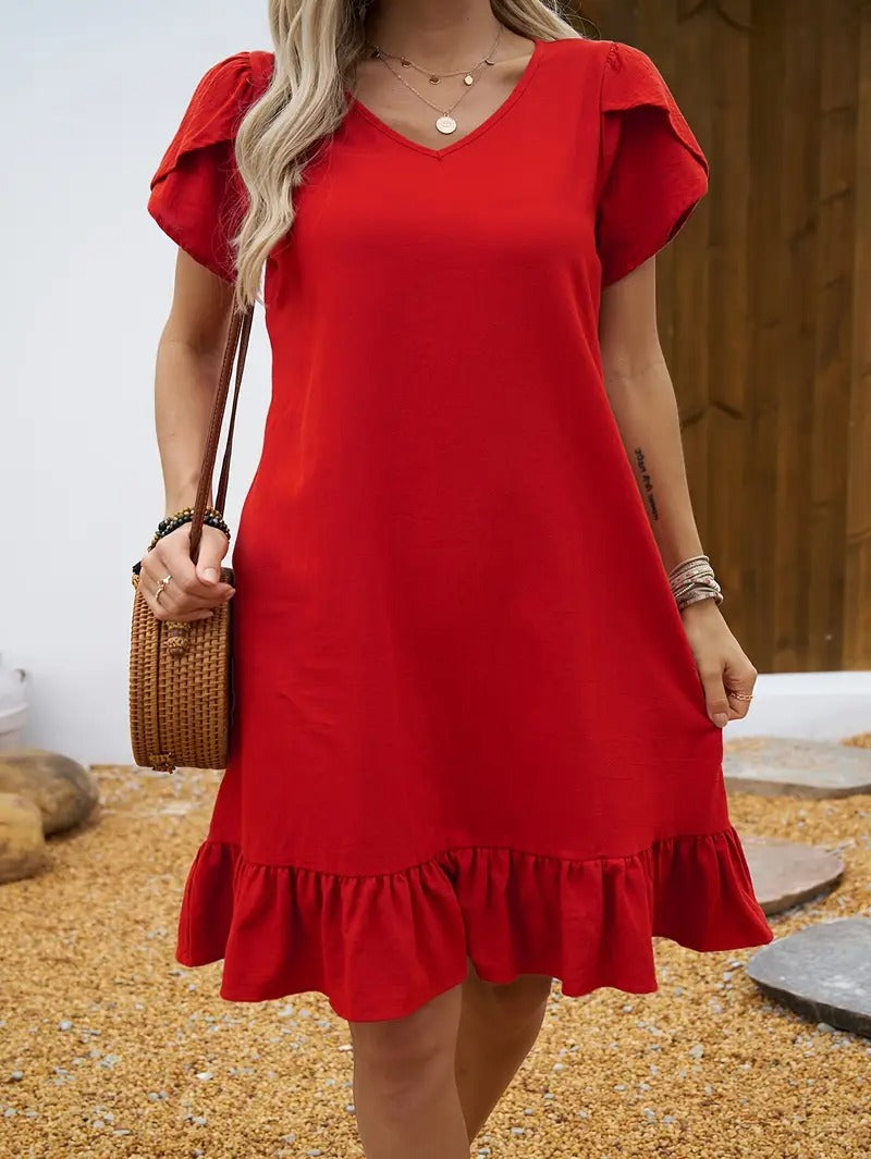 Kelly™ | Ruffle Sleeve V-Neck Dress